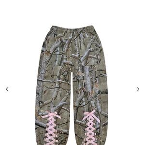 Women's Camo Joggers with Pink Lace-Up Detail
